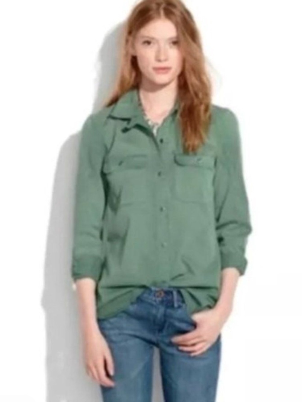 Madewell Tomboy Cotton Long Sleeve Boyfriend Fit Work Shirt Green Size S NWT